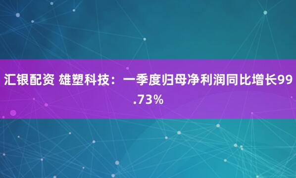 汇银配资 雄塑科技：一季度归母净利润同比增长99.73%