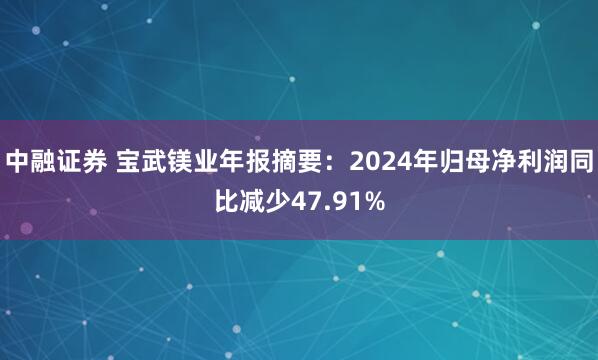 中融证券 宝武镁业年报摘要：2024年归母净利润同比减少47.91%