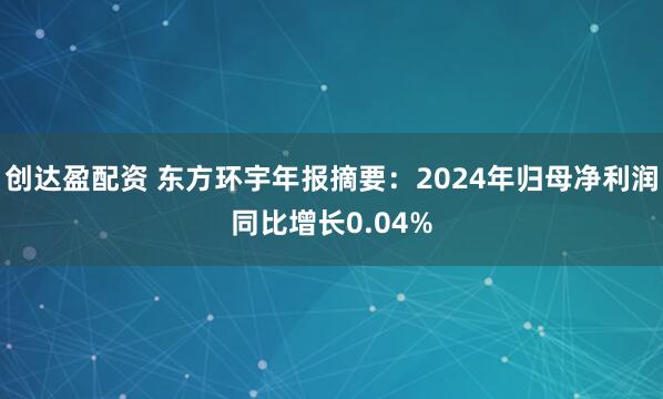 创达盈配资 东方环宇年报摘要：2024年归母净利润同比增长0.04%